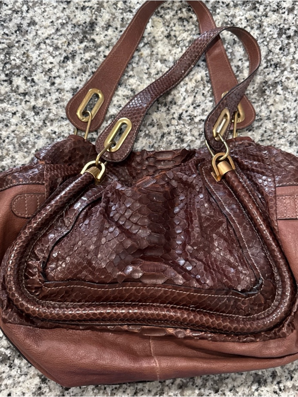 Chloe Brown Python-Textured Hobo with Gold Hardware - Picture 15 of 15